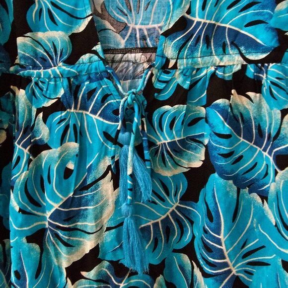 Blue Island Beach Women's Blue & Black Kimono 3/4 Sleeve Front Tie Coverups  S - Picture 9 of 11